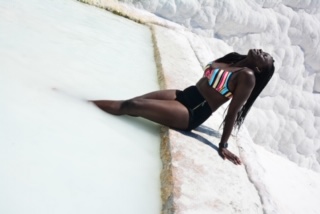 Black lady relaxing at the pools of Pamukkale 