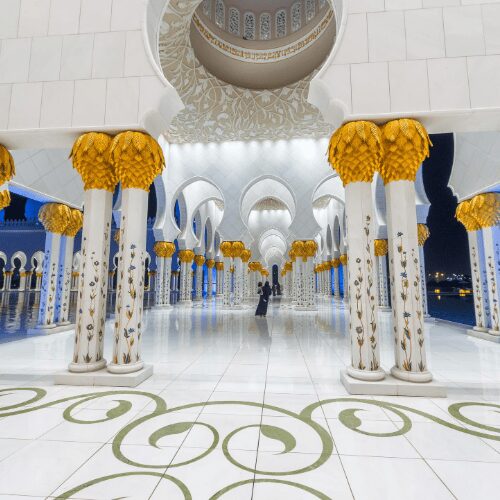 Gold Designed Pillars inside Sheikh Zayed Grand Mosque